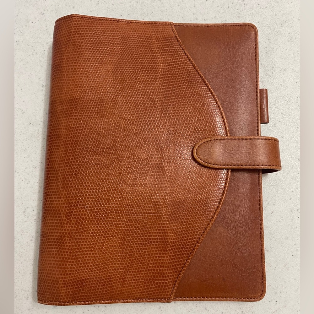 Planner Organizer Ring Binder Brown Faux Leather Snap Closure Card Slots